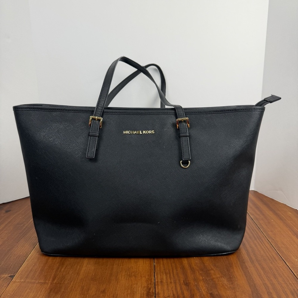 Michael Kors Jet Set Travel Large Tote Bag in Black Saffiano Leather